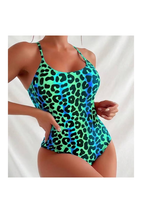 Hot Leopard Swimsuit Women One Piece Sleeveless Swimwear Monokini High Waist Tankini 2024