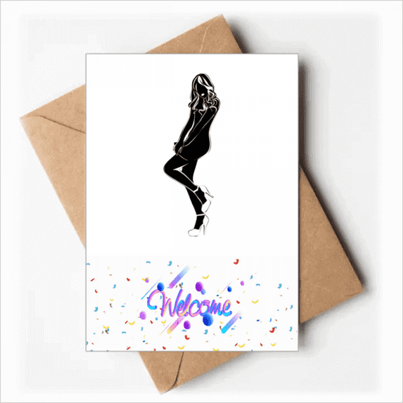 Hot Long Hair Woman Outline Welcome Back Greeting Cards Envelopes Blank