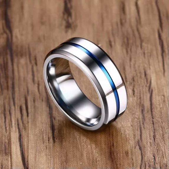 Hot Men's Blue Plating Band Stainless Steel Black/SilverEngagement Ring Sz 7-12