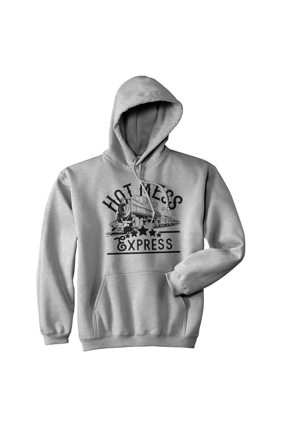 Hot Mess Hoodie Funny Party Hangover Train Hooded Sweatshirt (Heather Grey) -