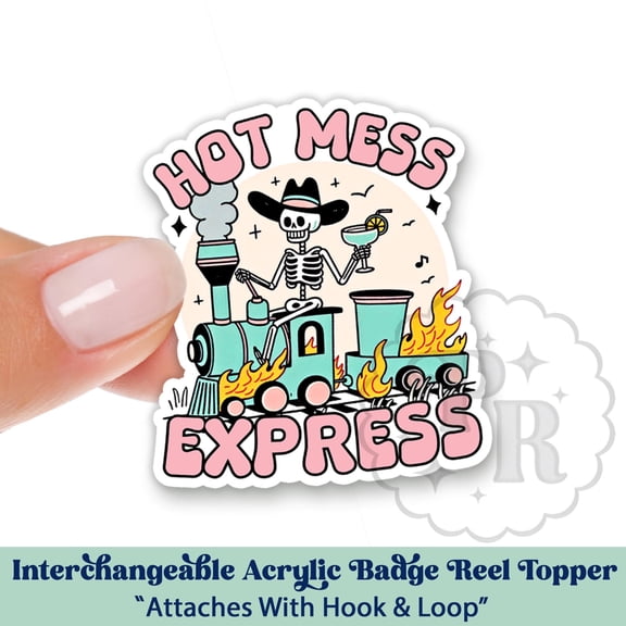 Hot Mess Express Skeleton Interchangeable Acrylic Badge Reel Topper - Funny Skeleton Swappable Badge Reel Topper, Nurse Or Teacher Gift