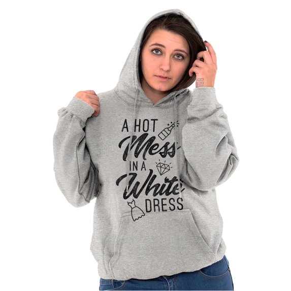 Hot Mess White Dress Bachelorette Women Plus Size Graphic Pullover Hoodie Brisco Brands 3X