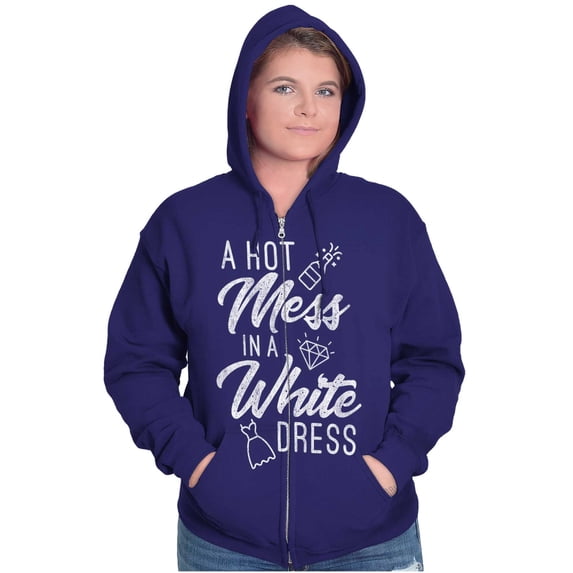 Hot Mess White Dress Bachelorette Zip Hoodie Sweatshirt Women Brisco Brands S