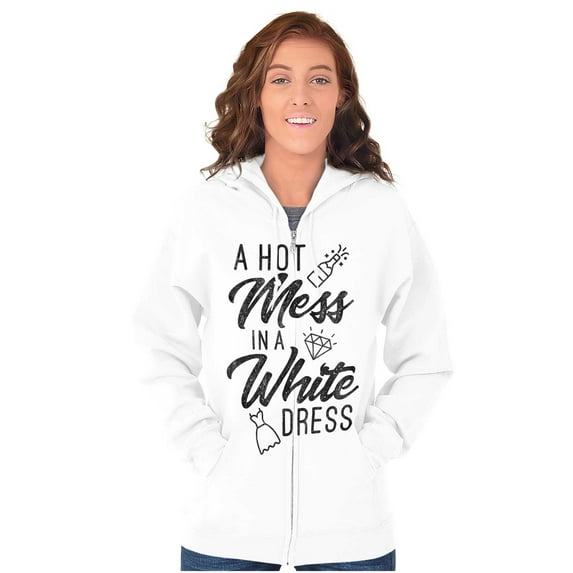 Hot Mess White Dress Bachelorette Zip Hoodie Sweatshirt Women Brisco Brands S