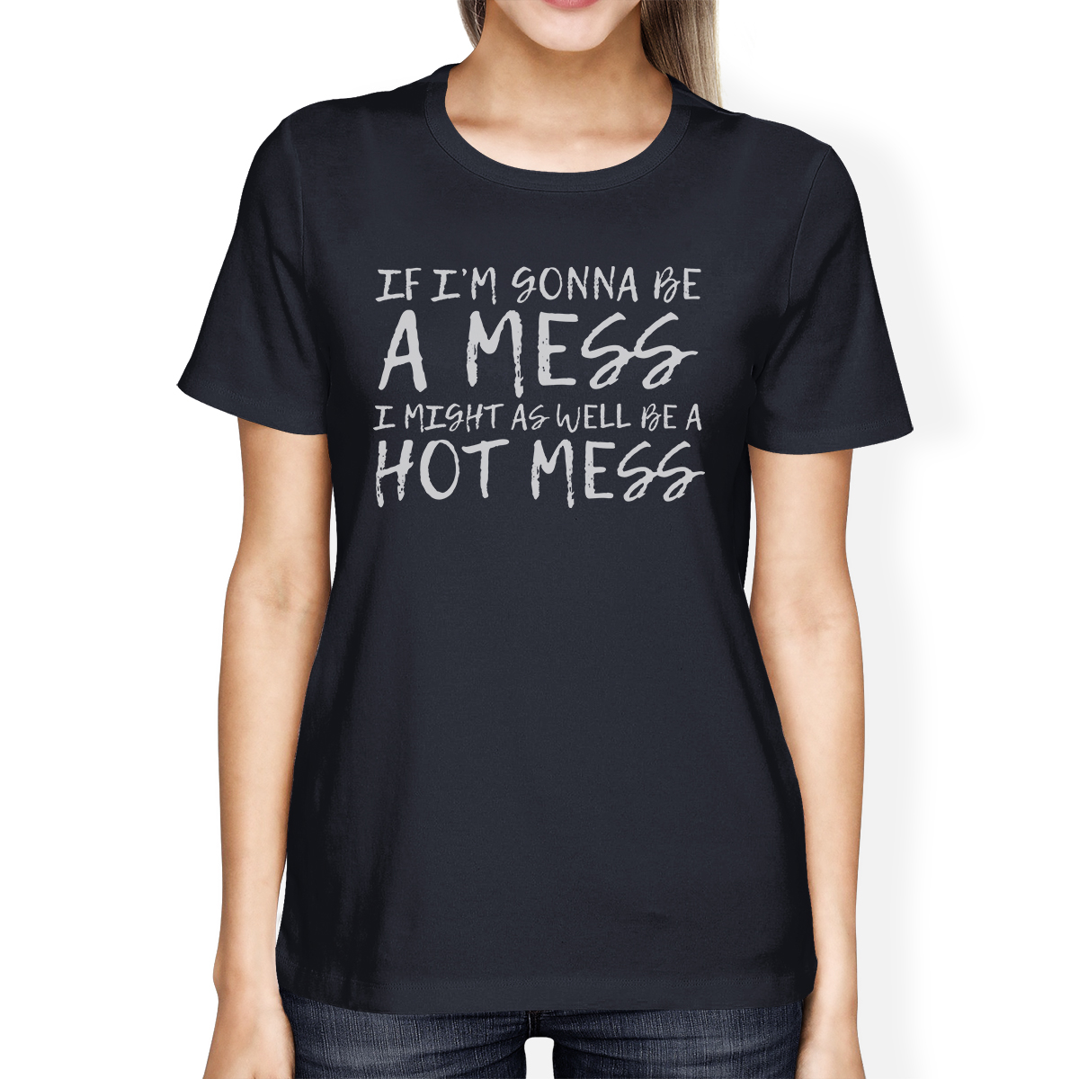 Hot Mess Womens Navy Crewneck Short Sleeve T-Shirt Gym Tee Shirt - image 1 of 4
