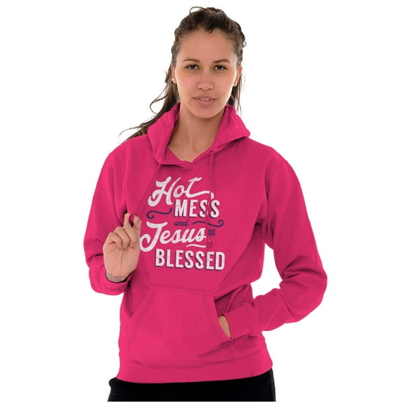 Hot Mess and Jesus Blessed Funny Hoodie Sweatshirt Women Brisco Brands M