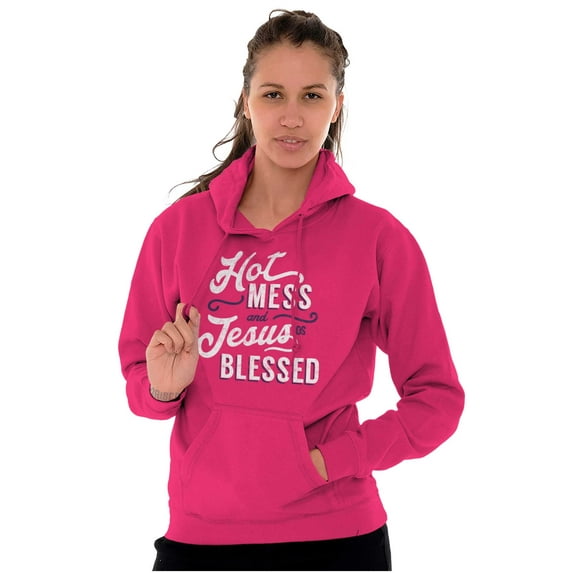 Hot Mess and Jesus Blessed Funny Hoodie Sweatshirt Women Brisco Brands S
