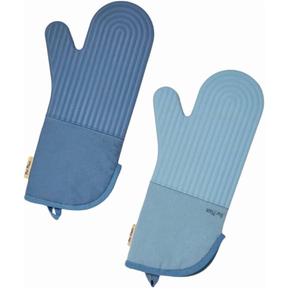 Hot Mitts - Premium Silicone & Cotton Twill Oven Mitts | Machine Washable,Set of 2 with Magnet & Hanging Loop | Heat Resistant Up to 550°F | Blue Salt