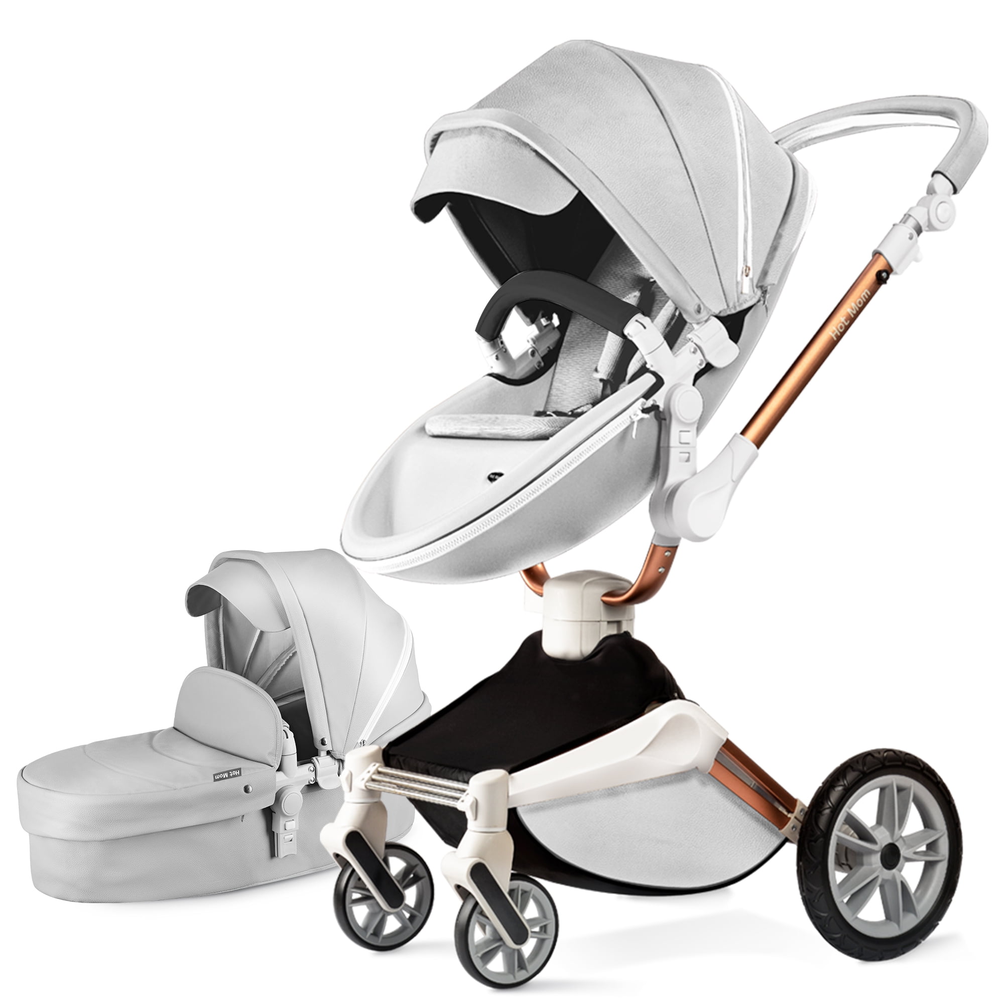 Hot Mom Baby Stroller: Baby Carriage with Adjustable Seat Height Angle and  Four-Wheel Shock Absorption,Reversible，High Landscape and Fashional Pram