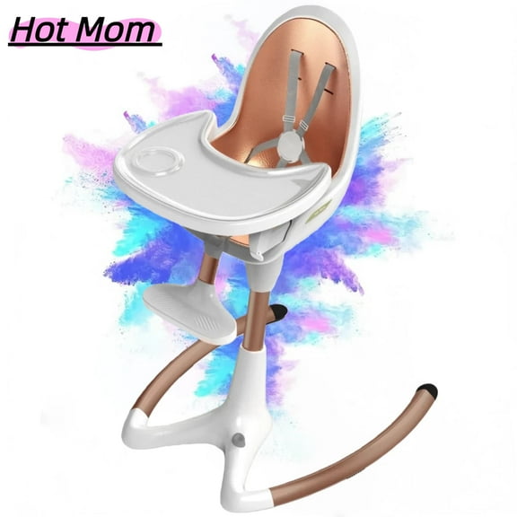 Hot Mom Baby High Chair, Adjustable Seat Angle, Lifting Height, Double Tray, Luxury Dining Chair, Lifetime Availability, White Gold