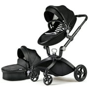 Hot Mom Baby Stroller Reversible Luxury PU Leather Pram,Black