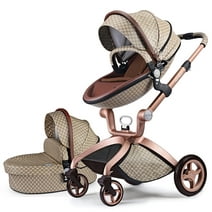 Hot Mom Baby Stroller Reversible Luxury PU Leather Pram,Grid