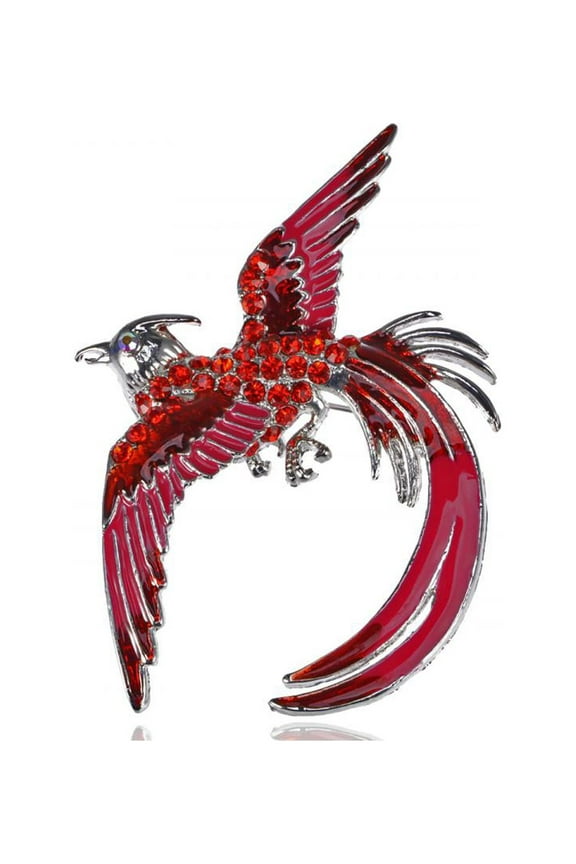 Hot Neon Pink Enamel Painted Ruby Crystal Rhinestone Gem Phoenix Bird Pin Brooch