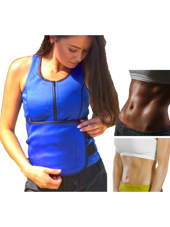 Hot Neoprene Slimming Vest With Adjustable Belt & Zipper Front - Sweat Thermal Weight Loss Sauna Waist Trainer Corset For Weight Loss, Gym Workout, & Body Shaper Tank Top Shirt - Blue, XL