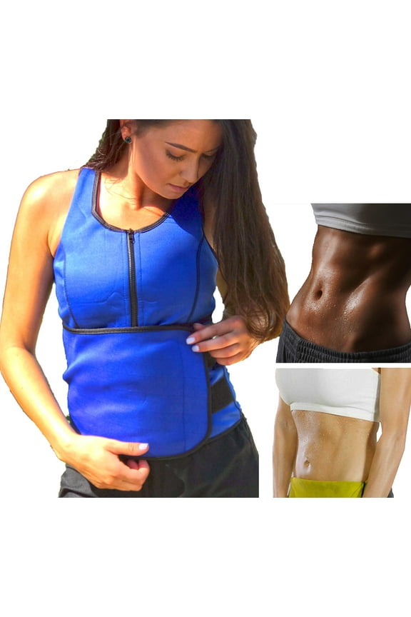 Hot Neoprene Slimming Vest With Adjustable Belt & Zipper Front - Sweat Thermal Weight Loss Sauna Waist Trainer Corset For Weight Loss, Gym Workout, & Body Shaper Tank Top Shirt - Blue, XL