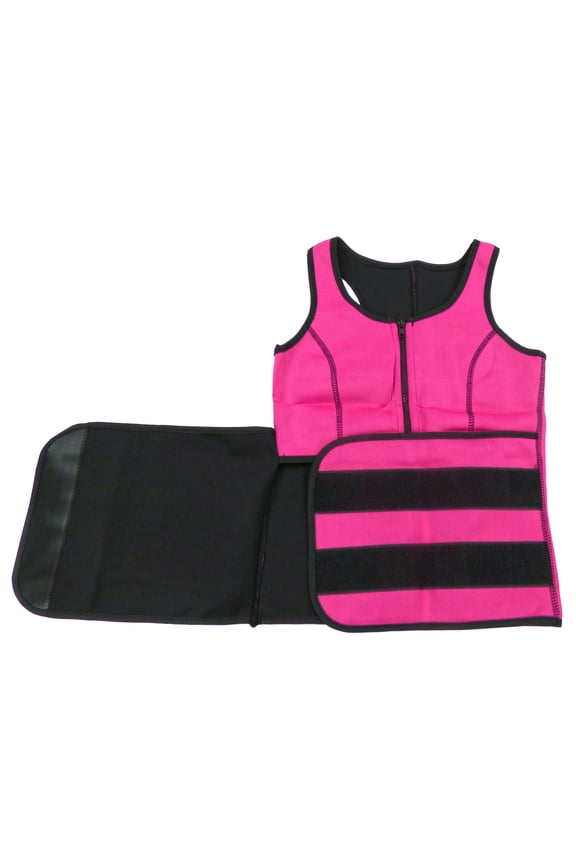 Hot Neoprene Slimming Vest With Adjustable Belt & Zipper Front - Sweat Thermal Weight Loss Sauna Waist Trainer Corset For Weight Loss, Gym Workout, & Body Shaper Tank Top Shirt - Pink, XL