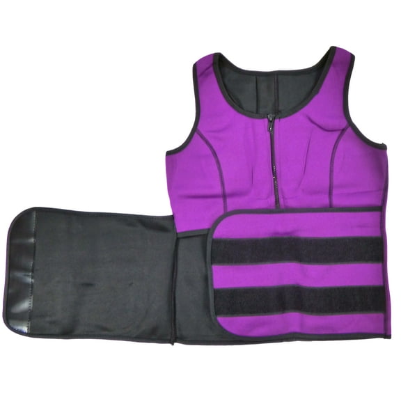 Hot Neoprene Slimming Vest With Adjustable Belt & Zipper Front - Sweat Thermal Weight Loss Sauna Waist Trainer Corset For Weight Loss, Gym Workout, & Body Shaper Tank Top Shirt - Purple, Medium