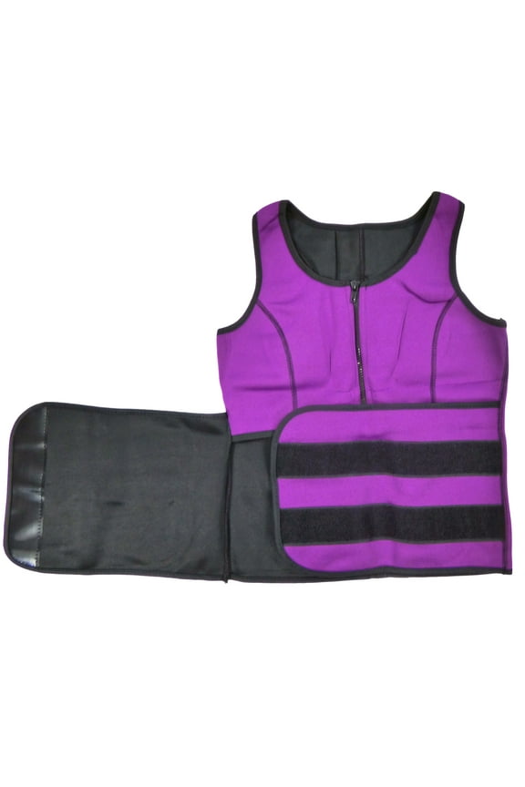 Hot Neoprene Slimming Vest With Adjustable Belt & Zipper Front - Sweat Thermal Weight Loss Sauna Waist Trainer Corset For Weight Loss, Gym Workout, & Body Shaper Tank Top Shirt - Purple, Medium