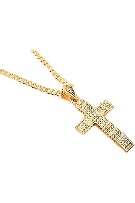 Hot New 3D Style Gold Tone Block Cross Pendant 24" Chain.