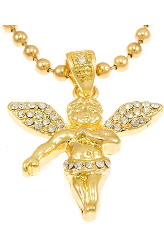 Hot New Gold Tone Angle Mini Pave CZ Stones Pendant Necklace 30" Ball Chain