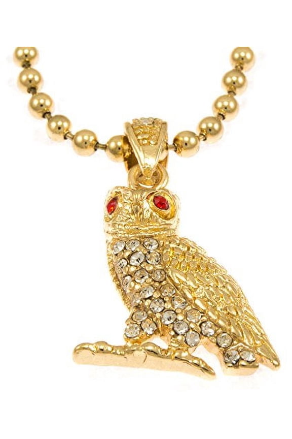 Hot New Gold Tone Owl Mini Pave CZ Stones Pendant Necklace 30" Ball Chain
