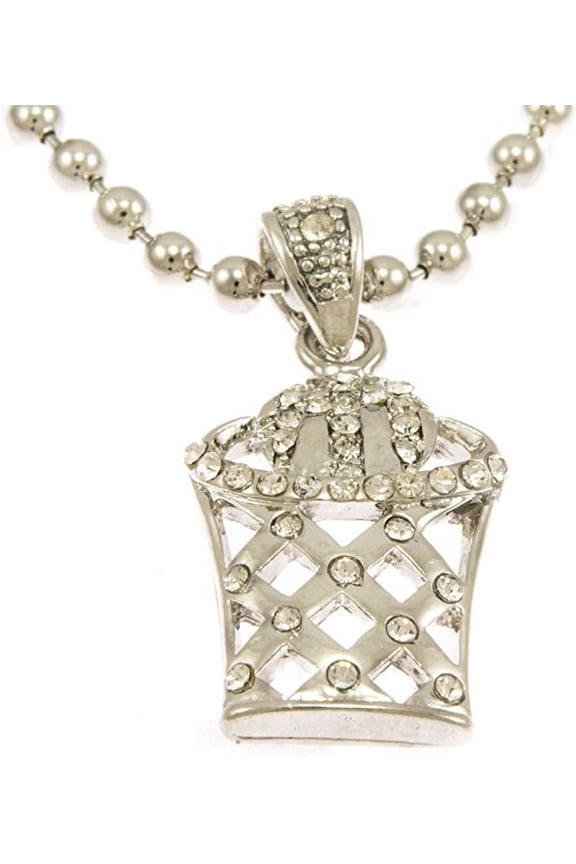 Hot New Silver Tone Basketball Hoop Pendant Mini Pave Cz Stones Necklace 30" Ball Chain