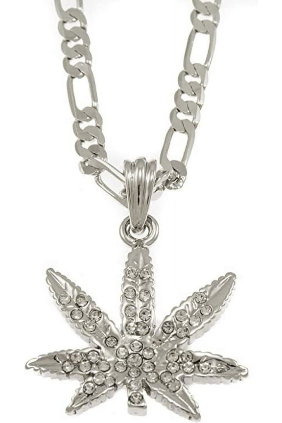 Hot New Silver Tone Marijuana Weed Leaf Men's Pendant with 24" Chain