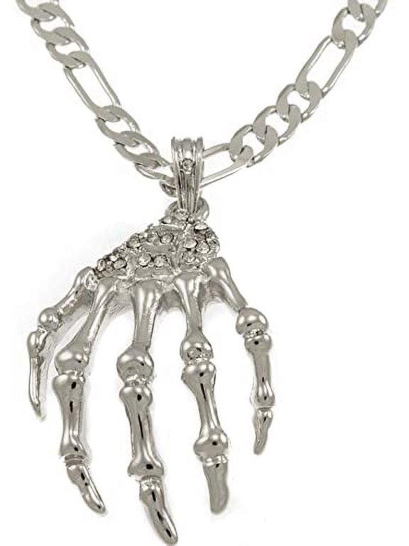 Hot New Silver Tone Skeleton Skull Hand Palm Men's Pendant with 24" Chain