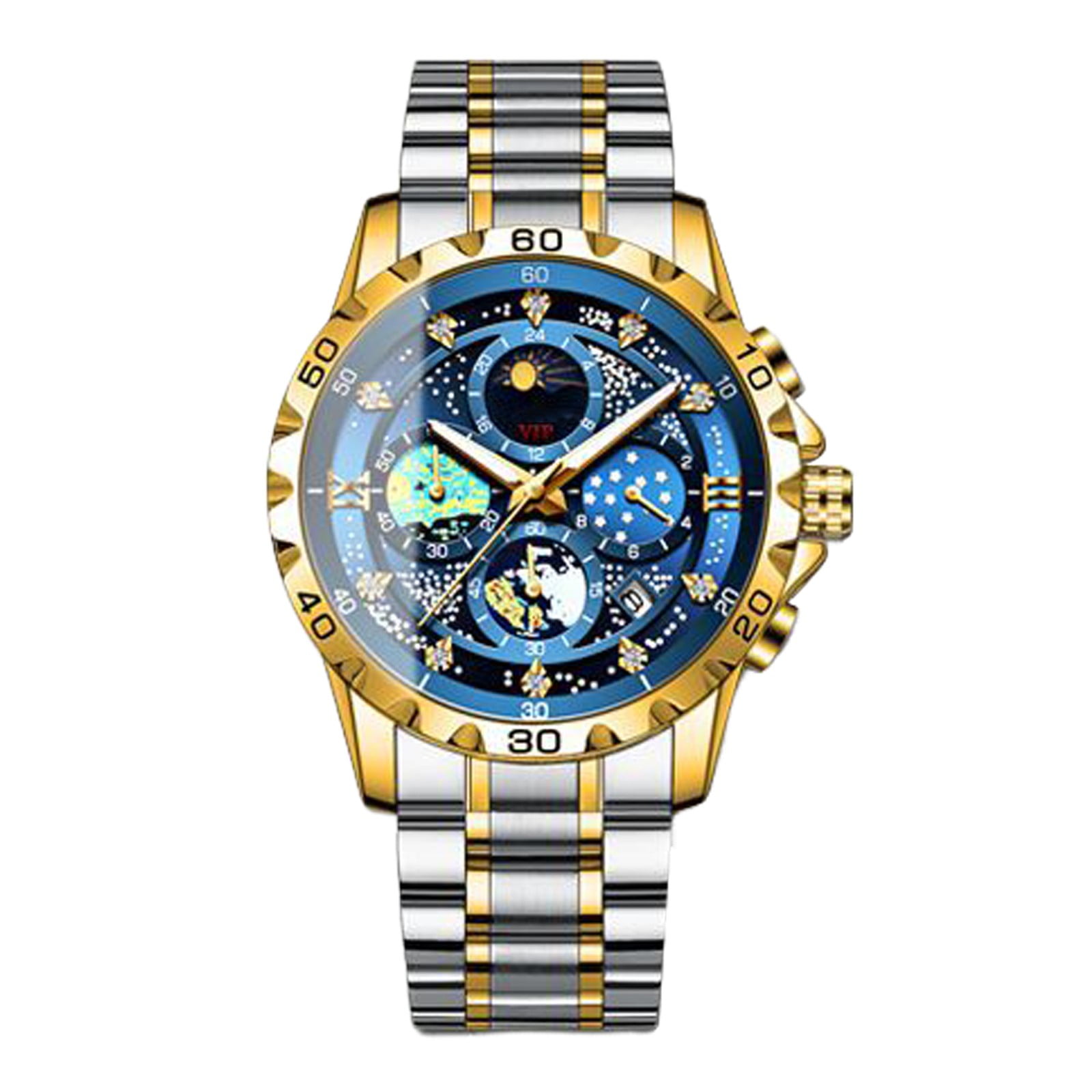 Hot On Sale Multifunctional Watch For Men Elegant Diamond Wristwatch Analogue Quartz Wrist Watch Stainless Steel Chronograph Watch Men s Fashion Watch Walmart