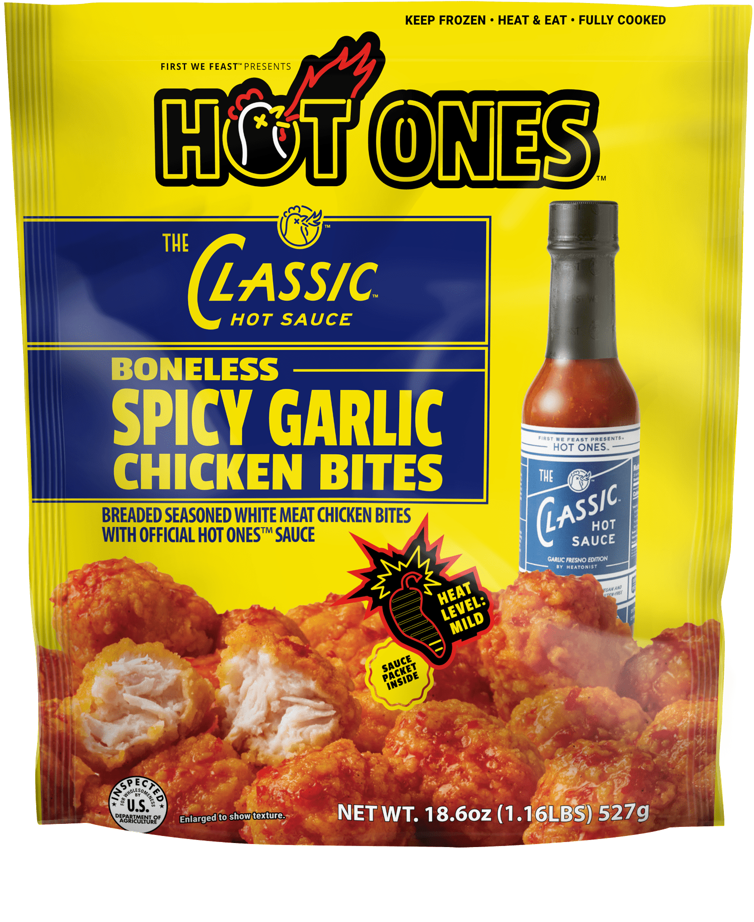 Hot Ones Boneless Chicken Bites, 18.6 oz, Classic Garlic Fresno Hot ...