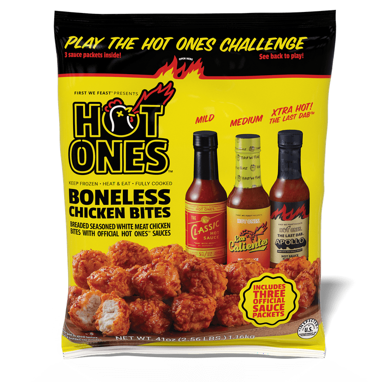 Hot Ones Mild, Medium & Hot Boneless Chicken Bites, 41 oz (Frozen) 