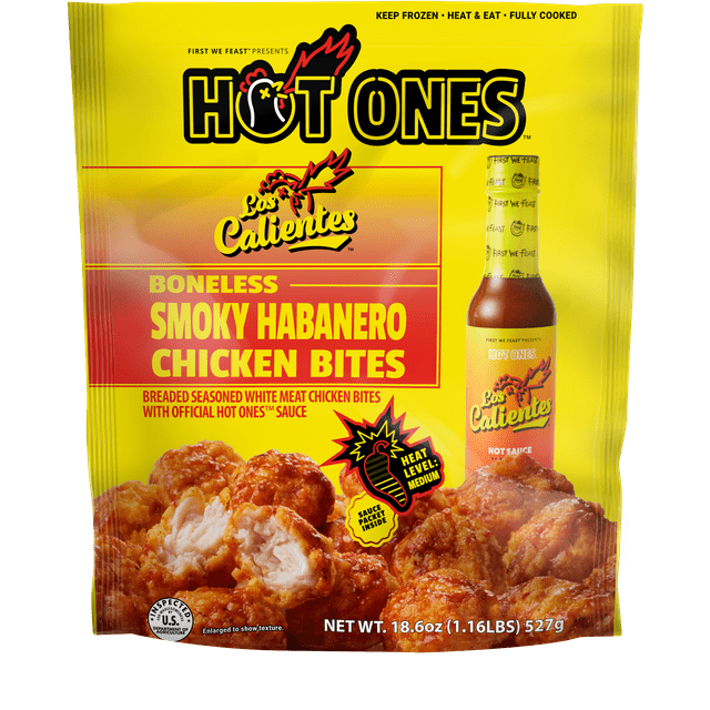 Hot Ones Smoky Habanero Boneless Chicken Breast Bites, 18.6 oz, Los Calientes Rojo Sauce (Frozen