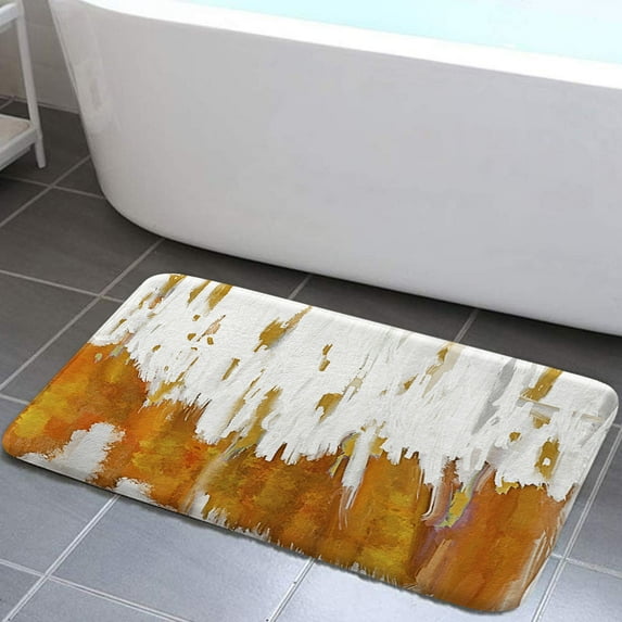 Hot Orange Bath Rugs for Bathroom, Brush Strokes Oil Painting Ombre Style Bathroom Rug Bath Mat Set Floor Mats Doormat, Graffiti Bathroom Accessories