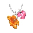 thumbnail image 1 of Hot Orange Hibiscus Flower - Hot Pink Crystal Heart Sophia Necklace, 18"+1", 1 of 2