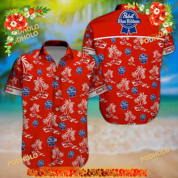 Hot Pabst Blue Ribbon Funny Hawaiian Shirt Beer Gift For Beach Lovers