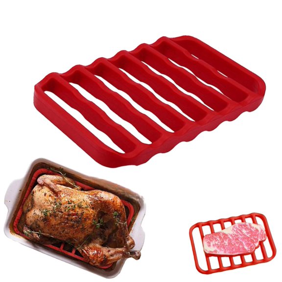 Hot Pad Cooking Rack Silicone Roast Rack Oven Place Insert Red Nonstick Dishwasher Safe, For Oven Kitchen Cooking Baking Steaming Microwave Roasting Pan BBQ（Red）