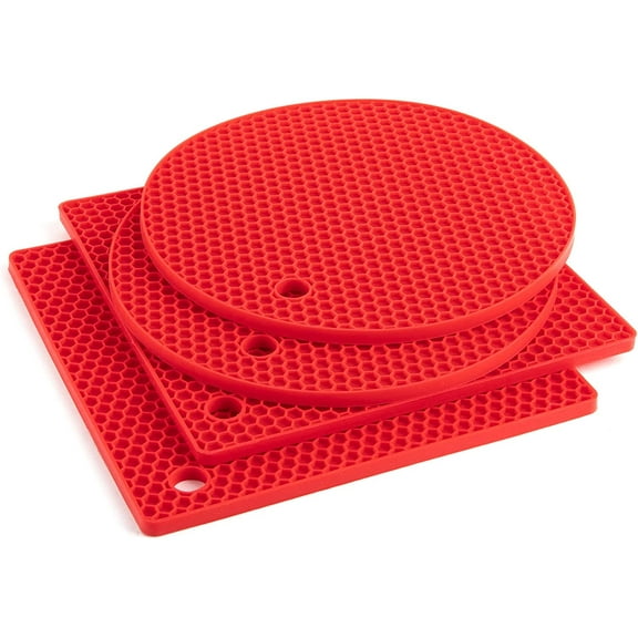 Hot Pads for Kitchen, Silicone Pot Holders for Hot Pots and Pans, Silicone Mats for Kitchen Countertops, Table, Flexible Easy to Wash and Dry, Red