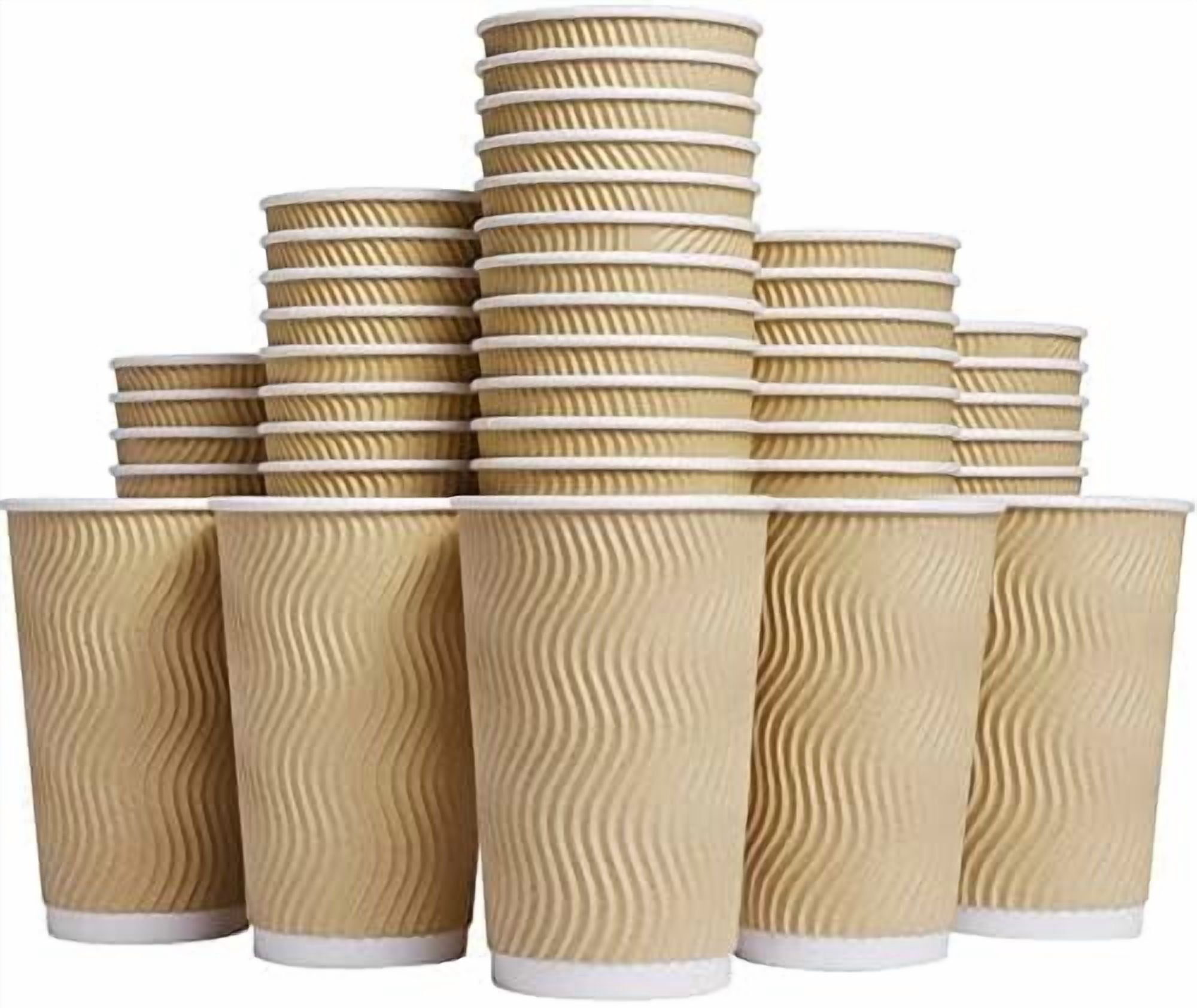 Hot Paper Cups 16 oz Disposable Insulated Corrugated Sleeve Ripple Wall ...
