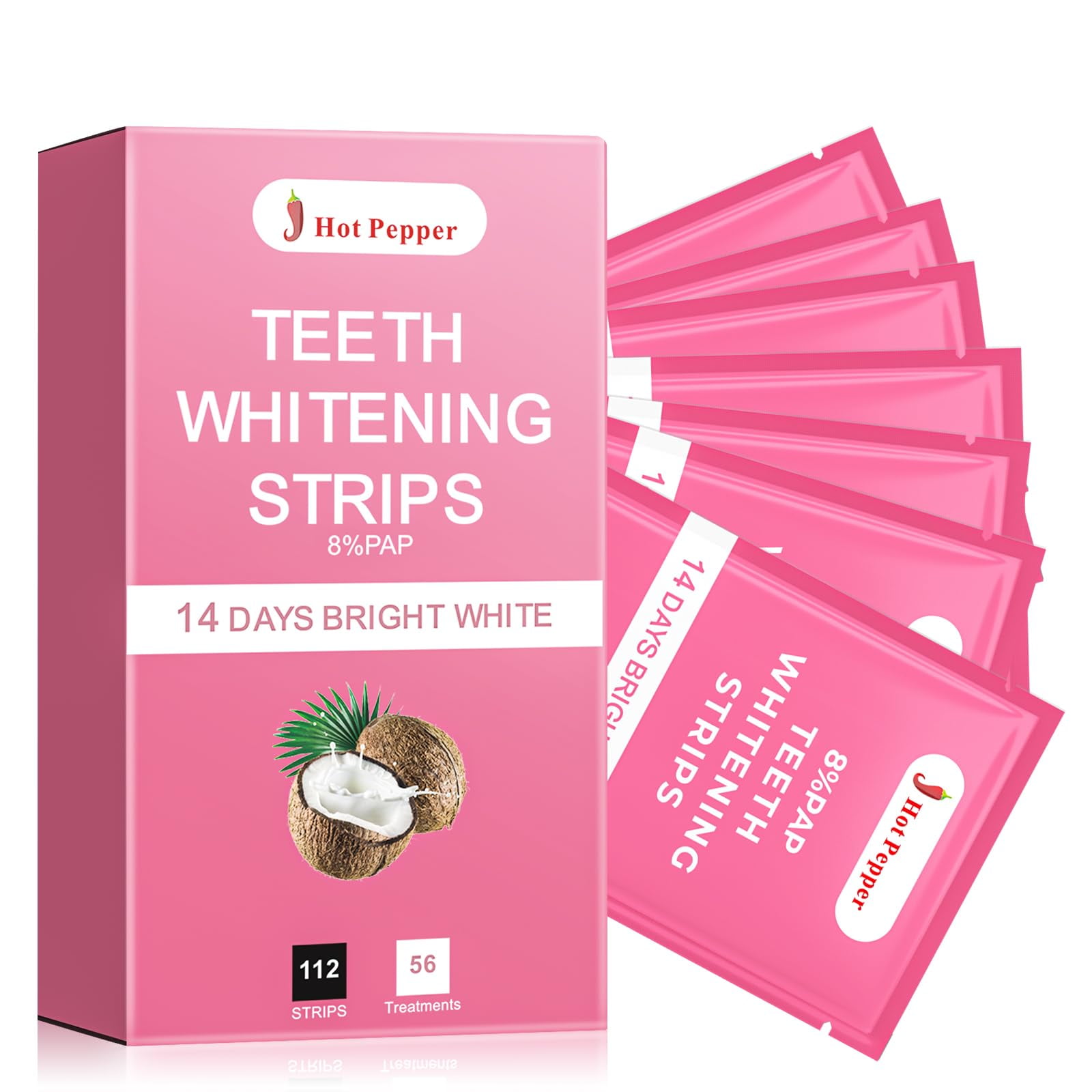 Hot Pepper Professional Teeth JMS2 Whitening Strip Kit with 8 Pap, 56