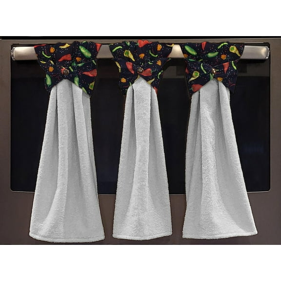 Hot Peppers Wraparound Snap Hanging Towels (Set of 2) by Penny's Needful Things (Terrycloth Color: White)