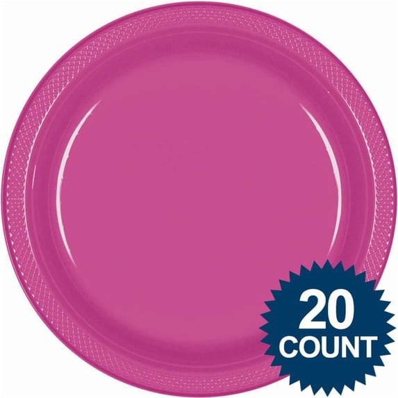 Hot Pink 10" Plastic Dinner Plates (20 Pack) - Party Supplies