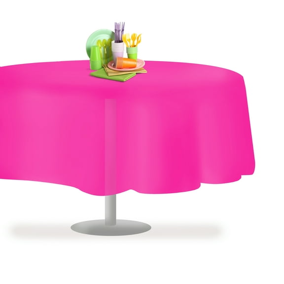 Hot Pink 12 Pack Premium Disposable Plastic Tablecloth 84" Inch Round Table Cover By Grandipity