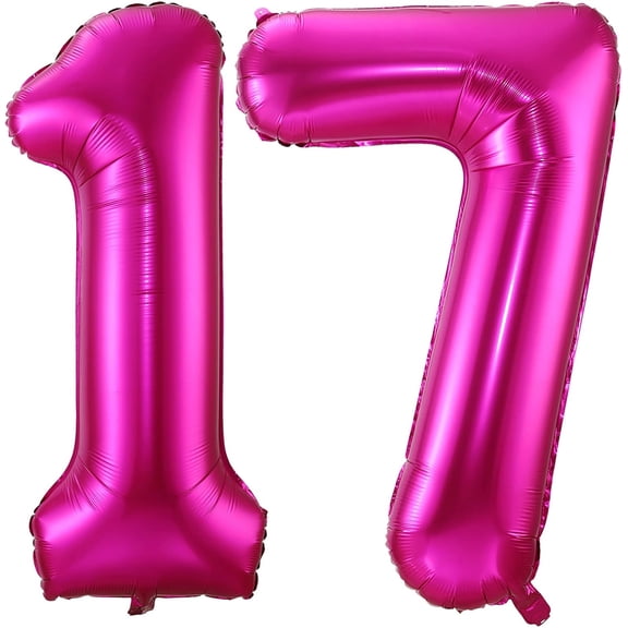 Hot Pink 17 Balloon Numbers, 40 Inch 17th or 71st Birthday Foil Mylar Number Balloons for Party Anniversary Festival Decorations