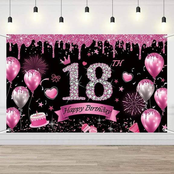 Hot Pink 18th Birthday Backdrop Girls Happy 18th Birthday Party Photography Background 18 Years Old Party Decorations Ceremony Party Decorations Banner Photo Booth Props