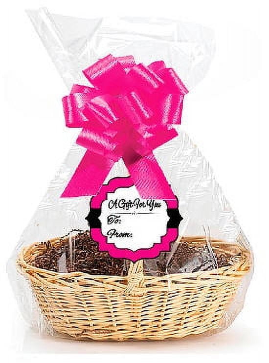 Hot Pink 2Pack Designer Cello Bags / Tags / Bows Cellophane Gift Basket