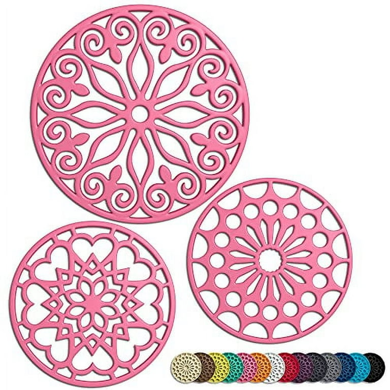 Hot Pink 3 Set Silicone Trivet Mats With 1 Extra Large Included