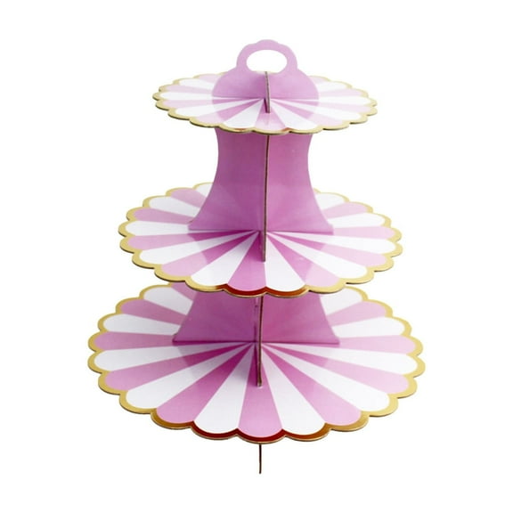 Hot Pink 3-Tier Paper Cake Stand, Foil Stamping, For Birthday Anniversary Party, 1 Piece