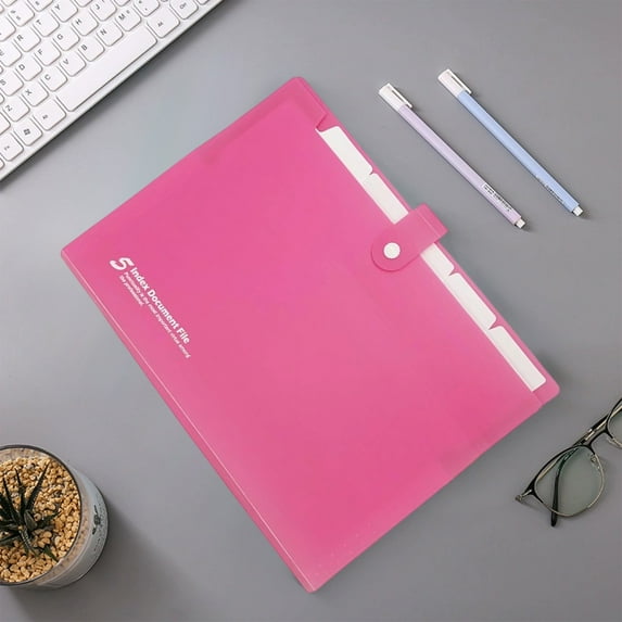 Hot Pink A4 5-Pocket Plastic Expanding File Folder with Snap Closure ...