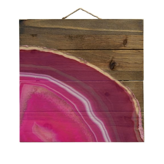 Hot Pink Agate Crystal Geode - Decorative REAL WOOD Wall Art - Faux Pallet Look