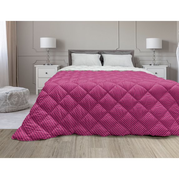 Hot Pink Down Alternative Comforter, Old Fashioned Polka Dots Symmetrical Pattern in Vibrant Color Classical Pop, Microfiber Quilt for All Season, 5 Sizes, Black Hot Pink, by Ambesonne